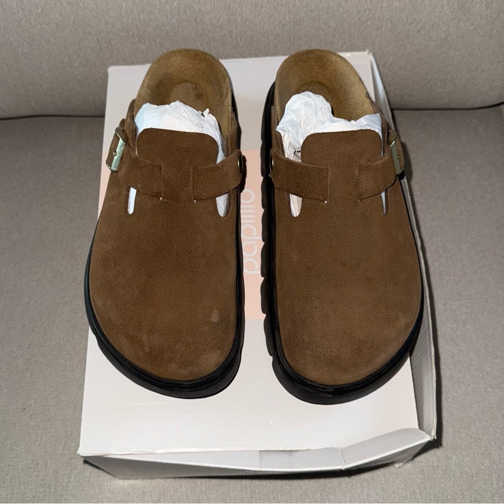 Birkenstock Papillio Boston Chunky Suede Leather in Dark Tea/ Black - Picture 11 of 12